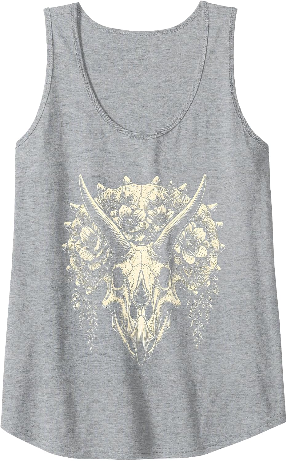 Triceratops Skull Floral Crown Dinosaur Art Tank Top - Heather Grey