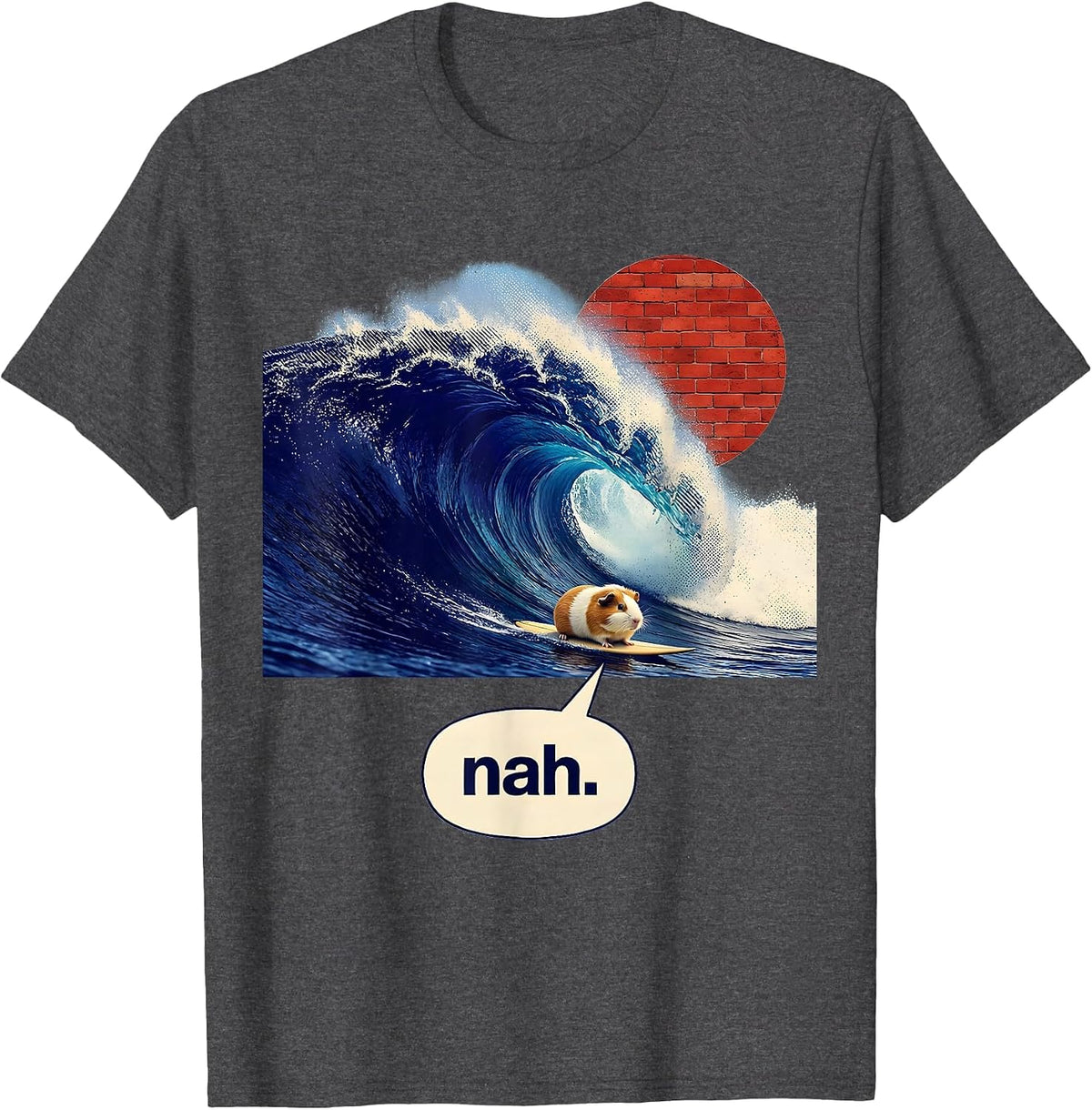 nah Monumental Wave Tiny Guinea Pig Surfing Funny Animal T-Shirt - Dark Heather Grey