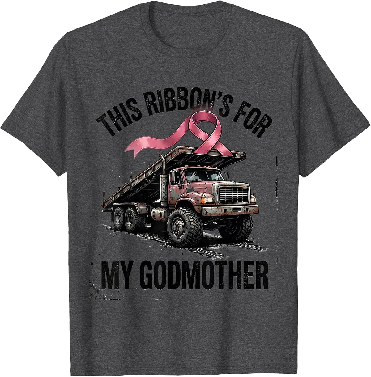 Men's This Ribbon's For My Godmother Distressed Monster Truck T-Shirt - Dark Heather Grey