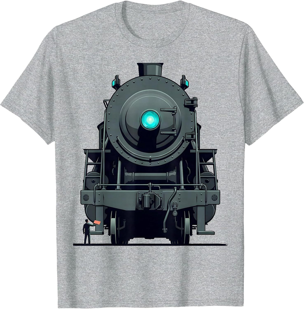 Men's Model Locomotive Flat Vector Train Enthusiast Humor T-Shirt - Heather Grey