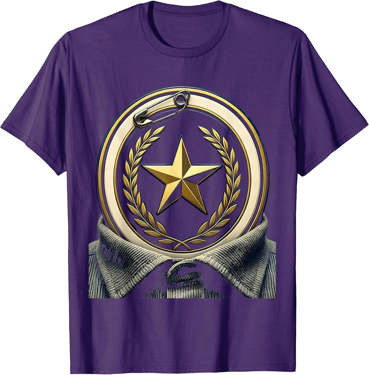 Substitute Teacher Badge Pinned to Wrinkled Shirt T-Shirt - Purple