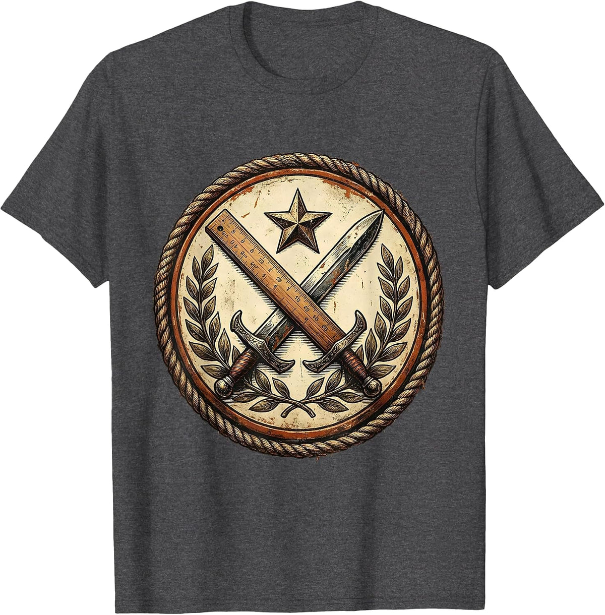 Men's Paraprofessional Pencil and Ruler Crossed Swords T-Shirt - Dark Heather Grey