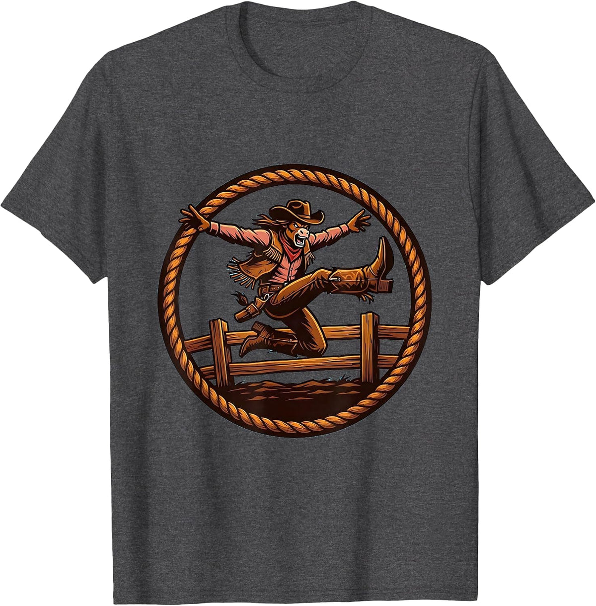Cowgirl Arena Fence Jump Rodeo Graphic T-Shirt - Dark Heather Grey