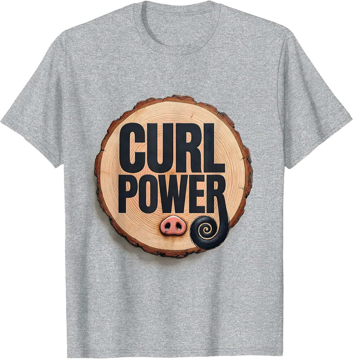 Men's Curl Power Funny Pig Lover Farm Animal Humor T-Shirt - Heather Grey