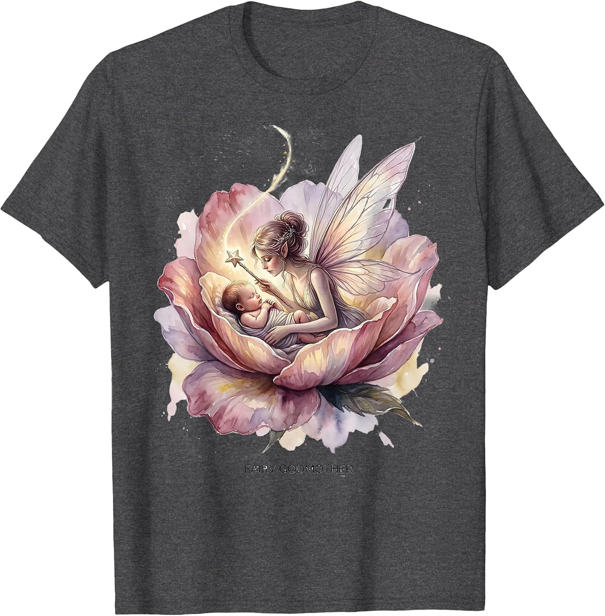 Fairy Godmother Watercolor Fairy Tale Family Matching T-Shirt - Dark Heather Grey