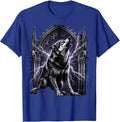 80s Rock Wolf Electric Sparks Howling Graphic T-Shirt - Royal Blue