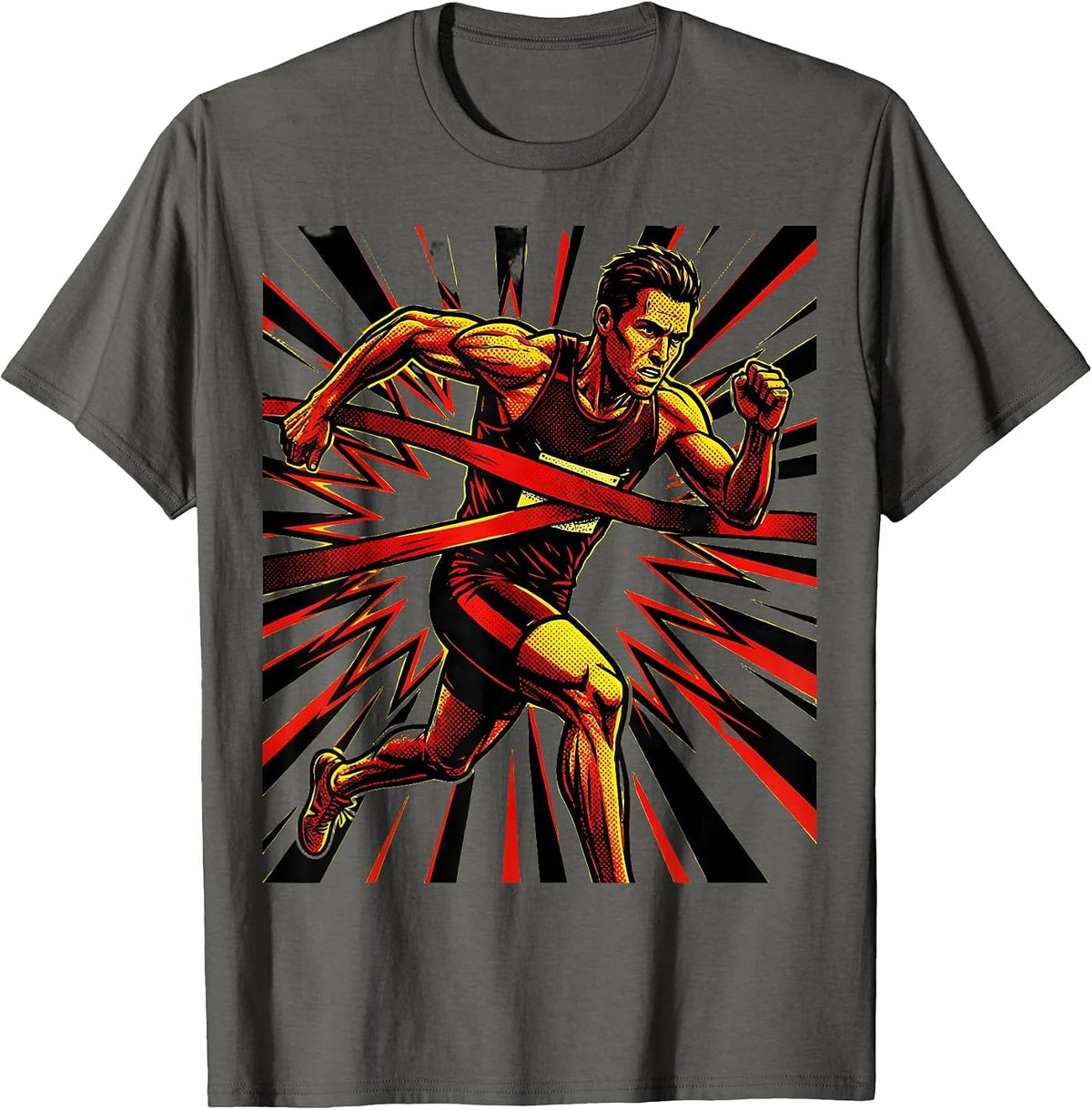 Athlete Sprinting Through Finish Line Graphic T-Shirt - Asphalt Grey