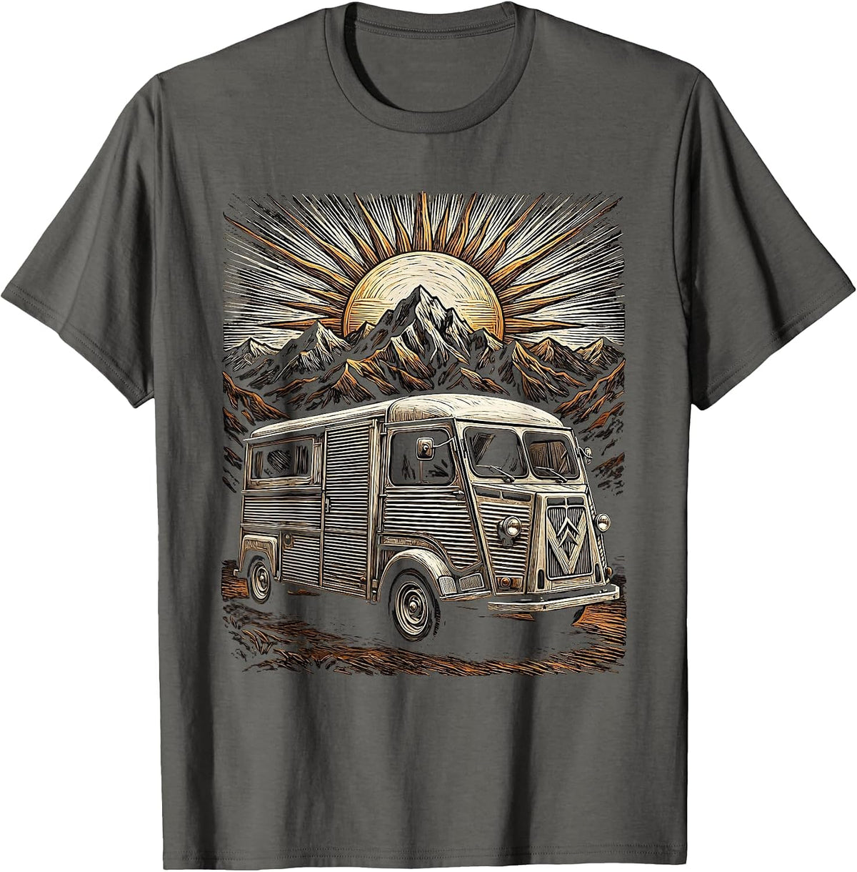 Vintage Van Mountain Dusk Rock Graphic Tee T-Shirt - Asphalt Grey