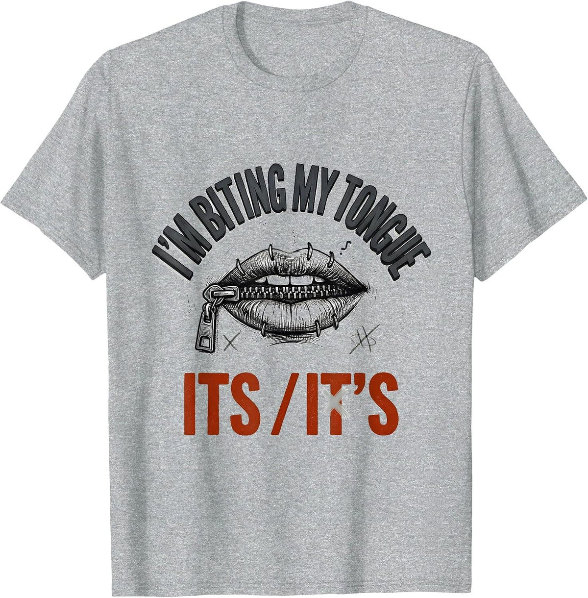 Men's I'm Biting My Tongue Its/It's Funny Grammar Teacher Humor T-Shirt - Heather Grey