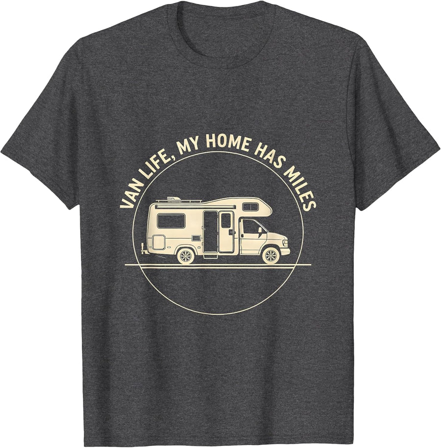 Men's Van Life My Home Has Miles Retro Camper Nomad Pride T-Shirt - Dark Heather Grey