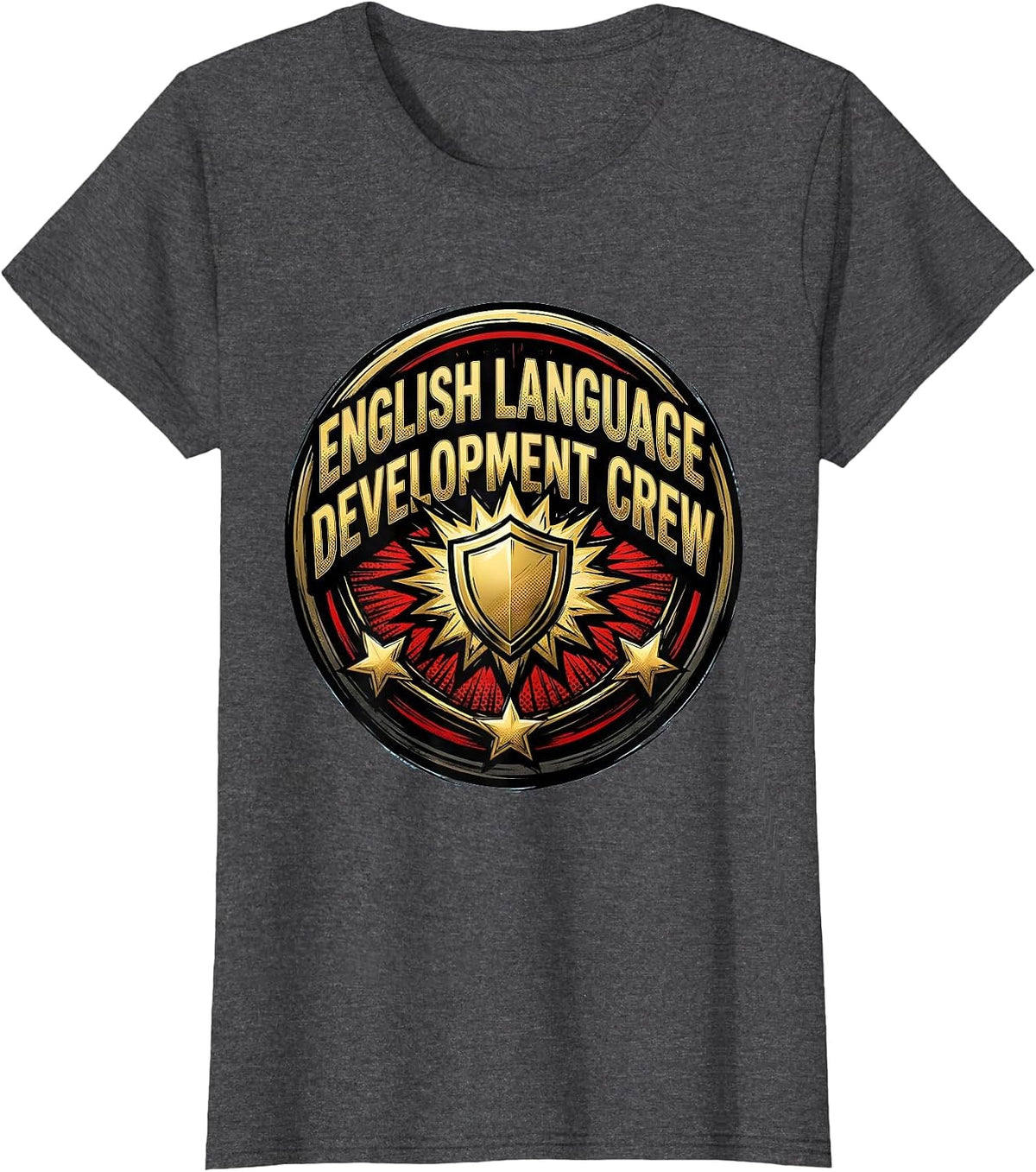 Women's English Language Development Crew Comic Book Dual Language T-Shirt - Dark Heather Grey