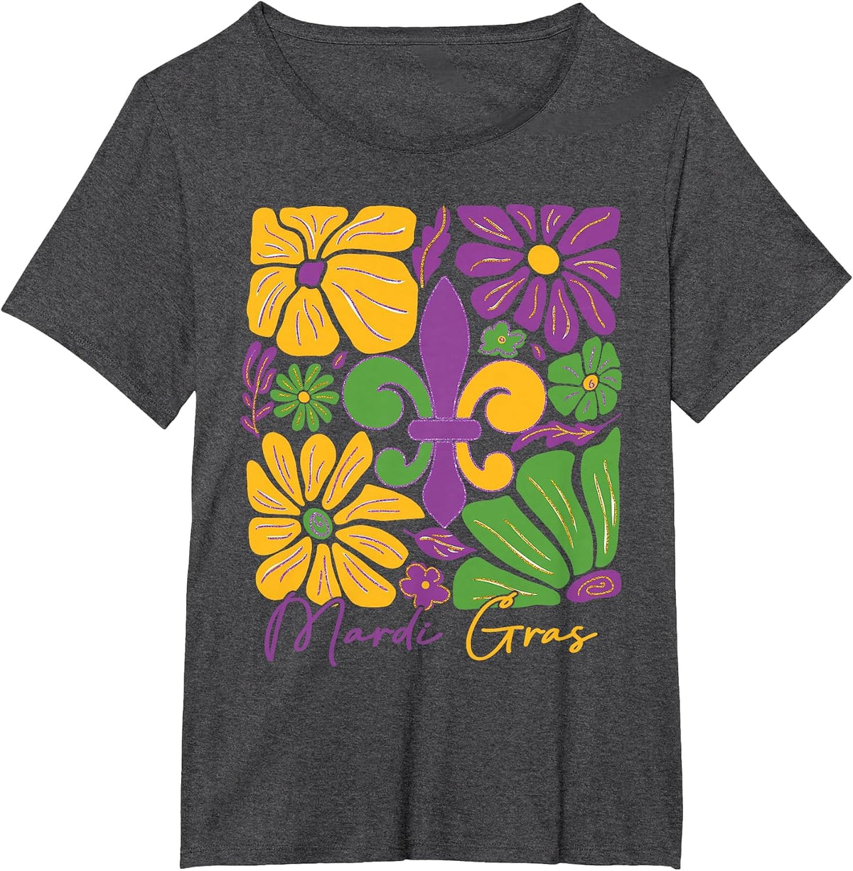 Mardi Gras Fleur De Lis Boho Floral New Orleans & Louisiana T-Shirt - Dark Heather Grey