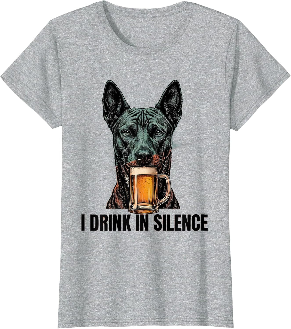 Women's I Drink In Silence Funny Basenji Dog Meme Humor T-Shirt - Heather Grey
