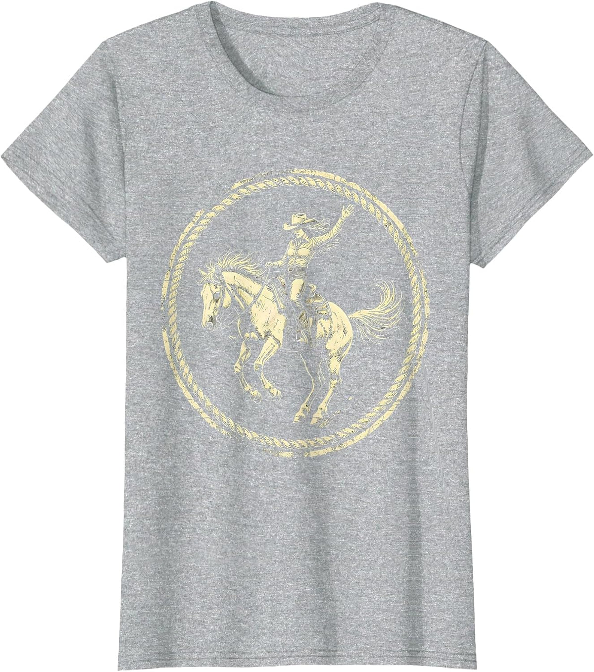 Women's Cowgirl Bucking Bronco Rodeo Rider Illustration T-Shirt - Heather Grey