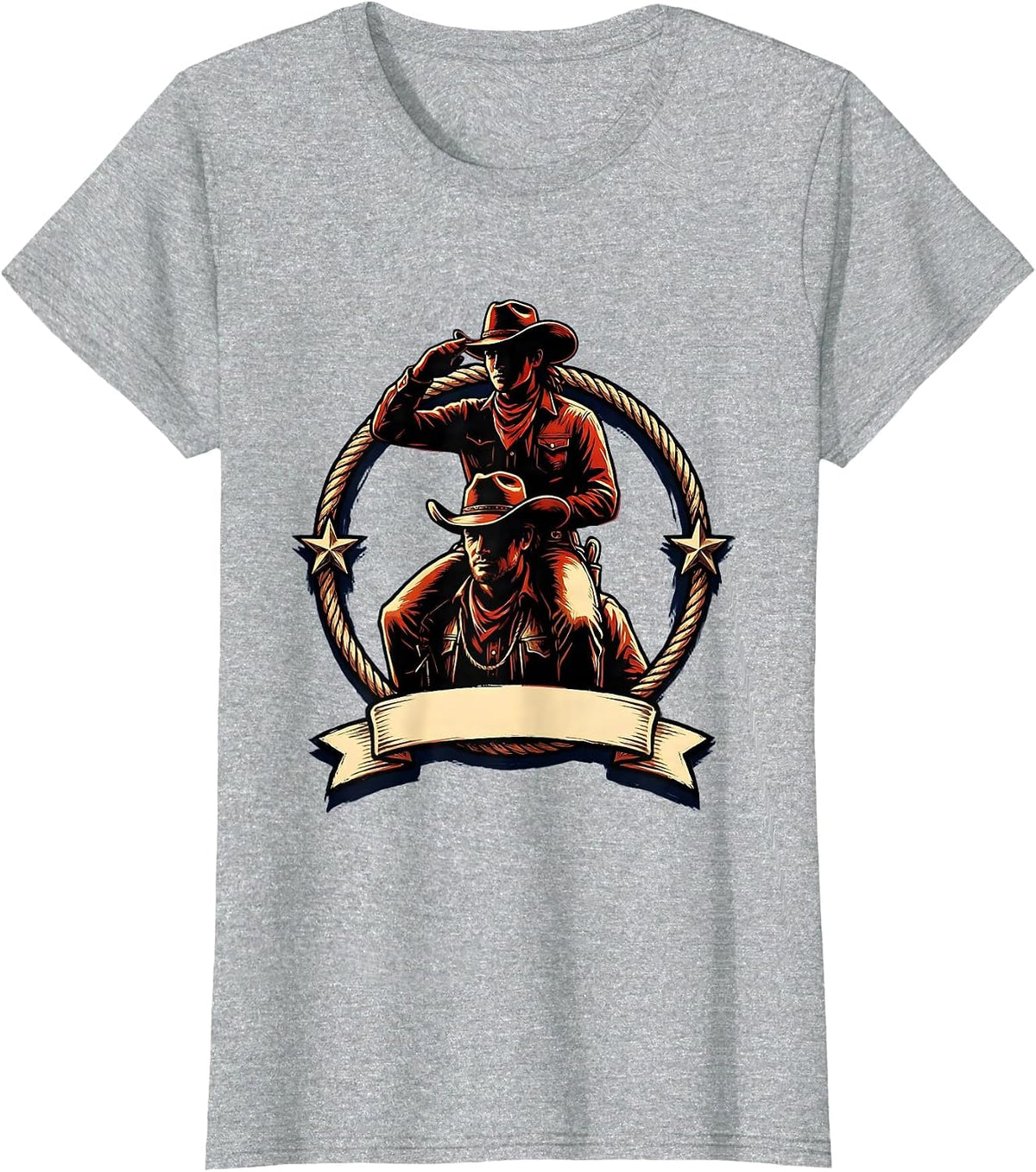 Women's Cowgirl Riding Cowboy Rodeo Graphic Tee T-Shirt - Heather Grey