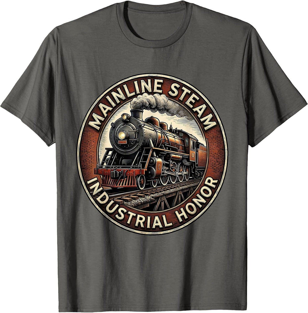 Men's Mainline Steam Industrial Honor Vintage Steam Locomotive T-Shirt - Asphalt Grey