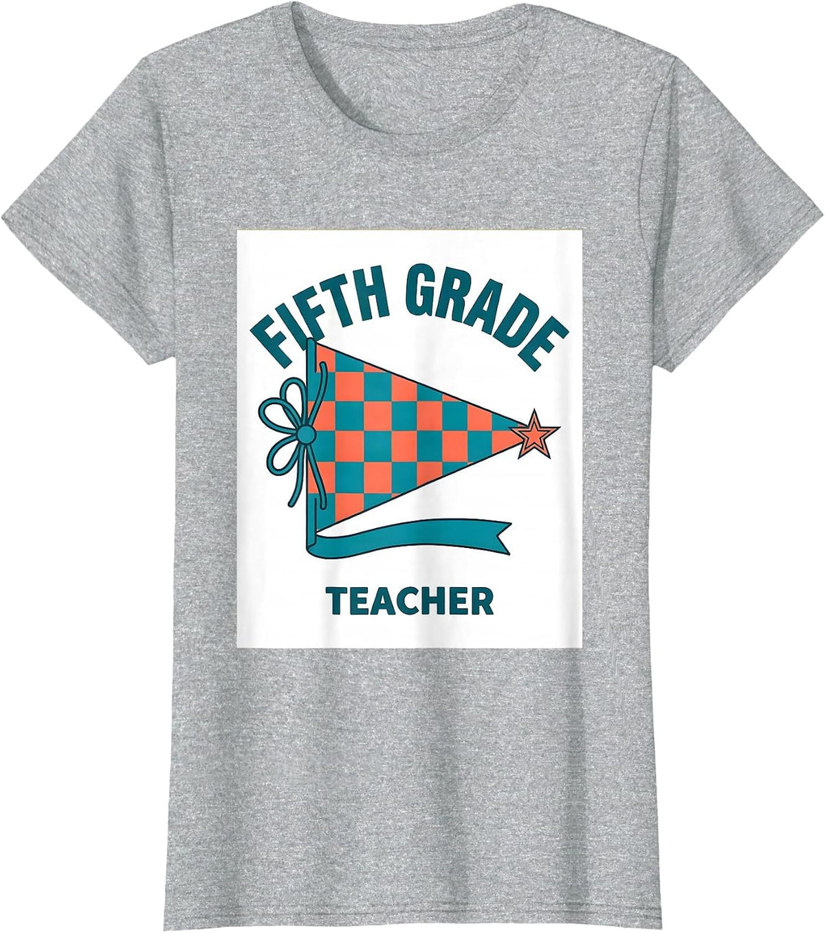 Fifth Grade Teacher Flat Vector Pennant Back to School T-Shirt - Heather Grey