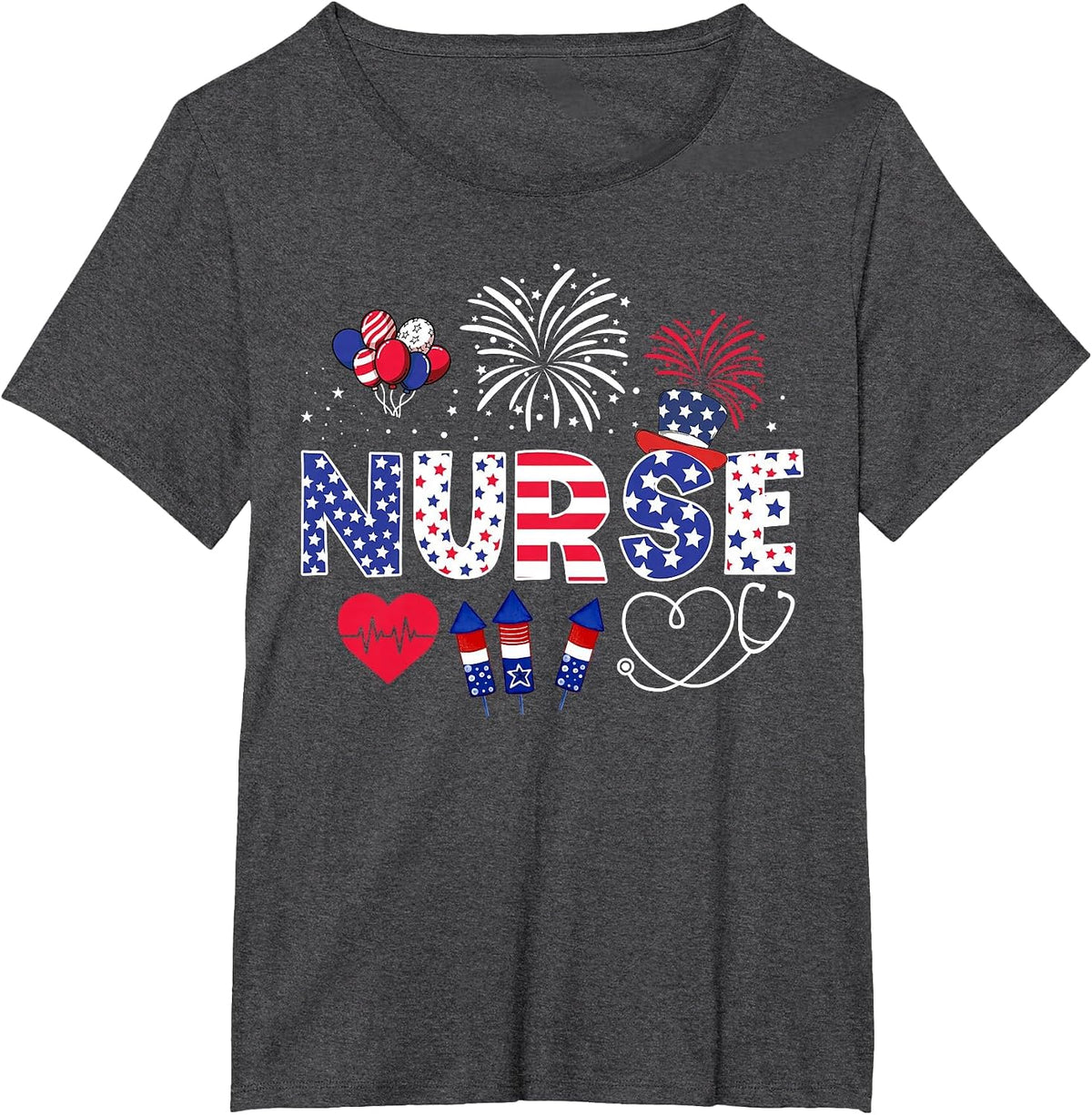4th of July Nurse American Flag Fourth of July Nurse T-Shirt - Dark Heather Grey