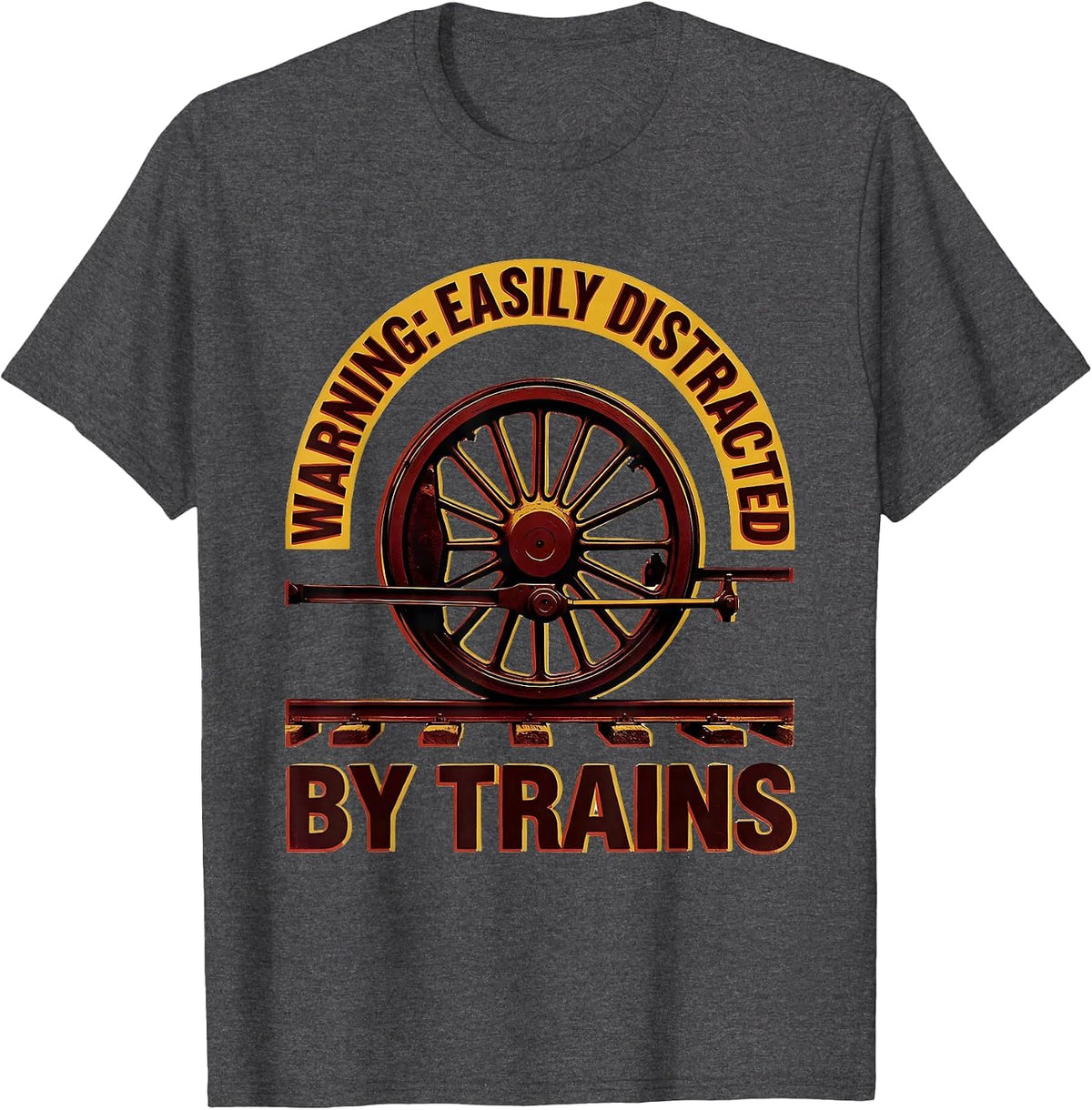 Men's Warning Easily Distracted By Trains Retro Steam Train T-Shirt - Dark Heather Grey