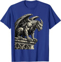 Gargoyle Gothic Cathedral Ledge Metal Art Design T-Shirt - Royal Blue