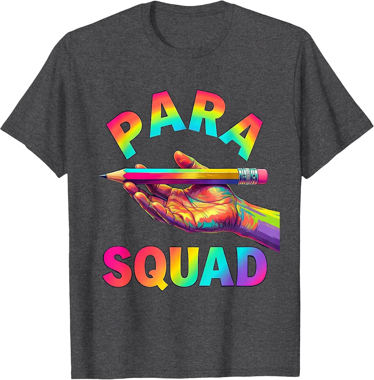Men's Para Squad Colorful Paraprofessional School Aide Teacher T-Shirt - Dark Heather Grey