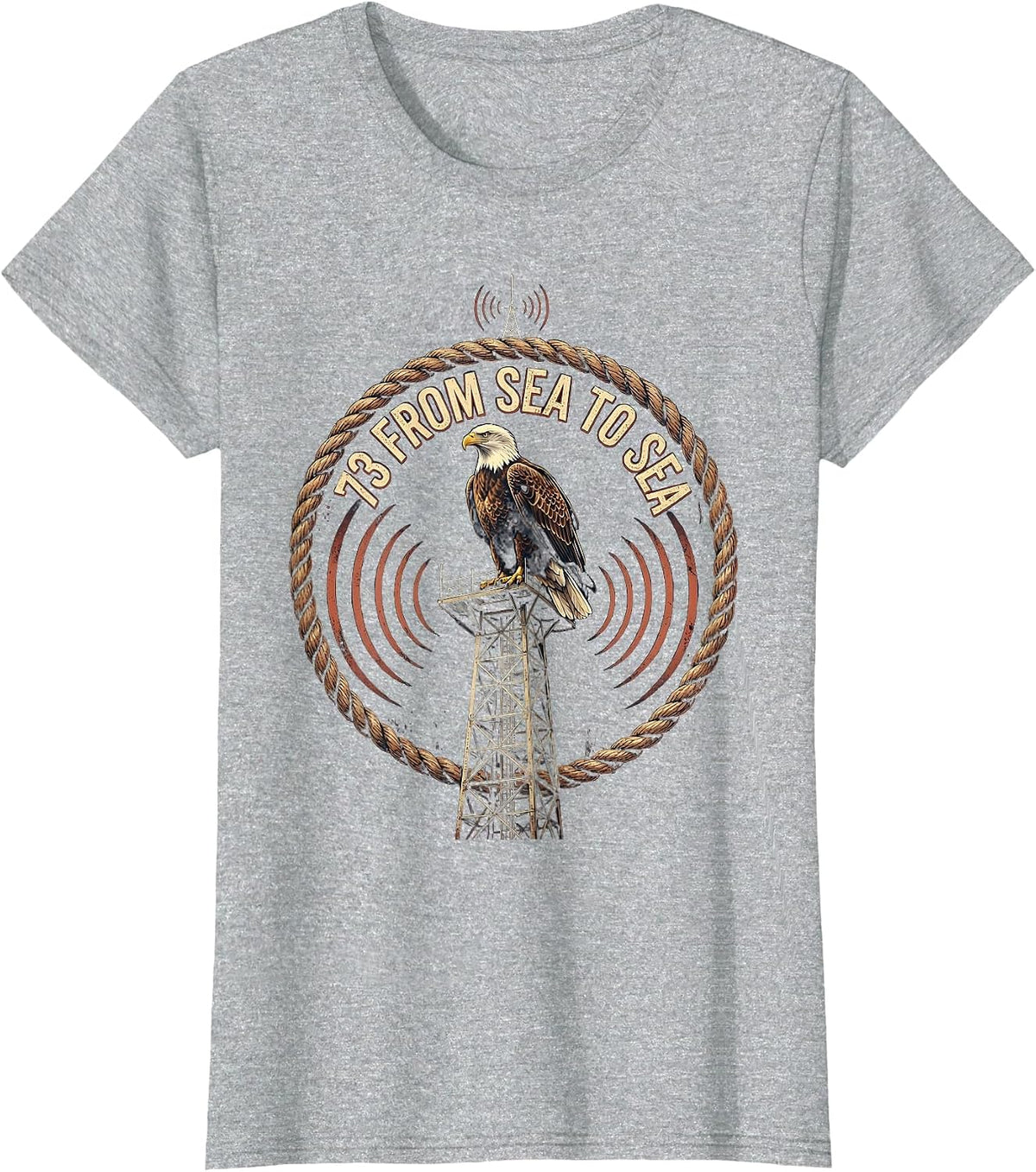 73 From Sea To Sea Vintage Radio Operator Design T-Shirt - Heather Grey