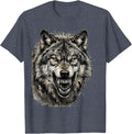 Grunge Snarling Wolf Head Graphic Design T-Shirt - Heather Blue