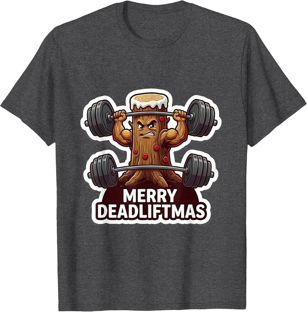 Merry Deadliftmas Funny Christmas Gym Workout Weightlifting T-Shirt - Dark Heather Grey