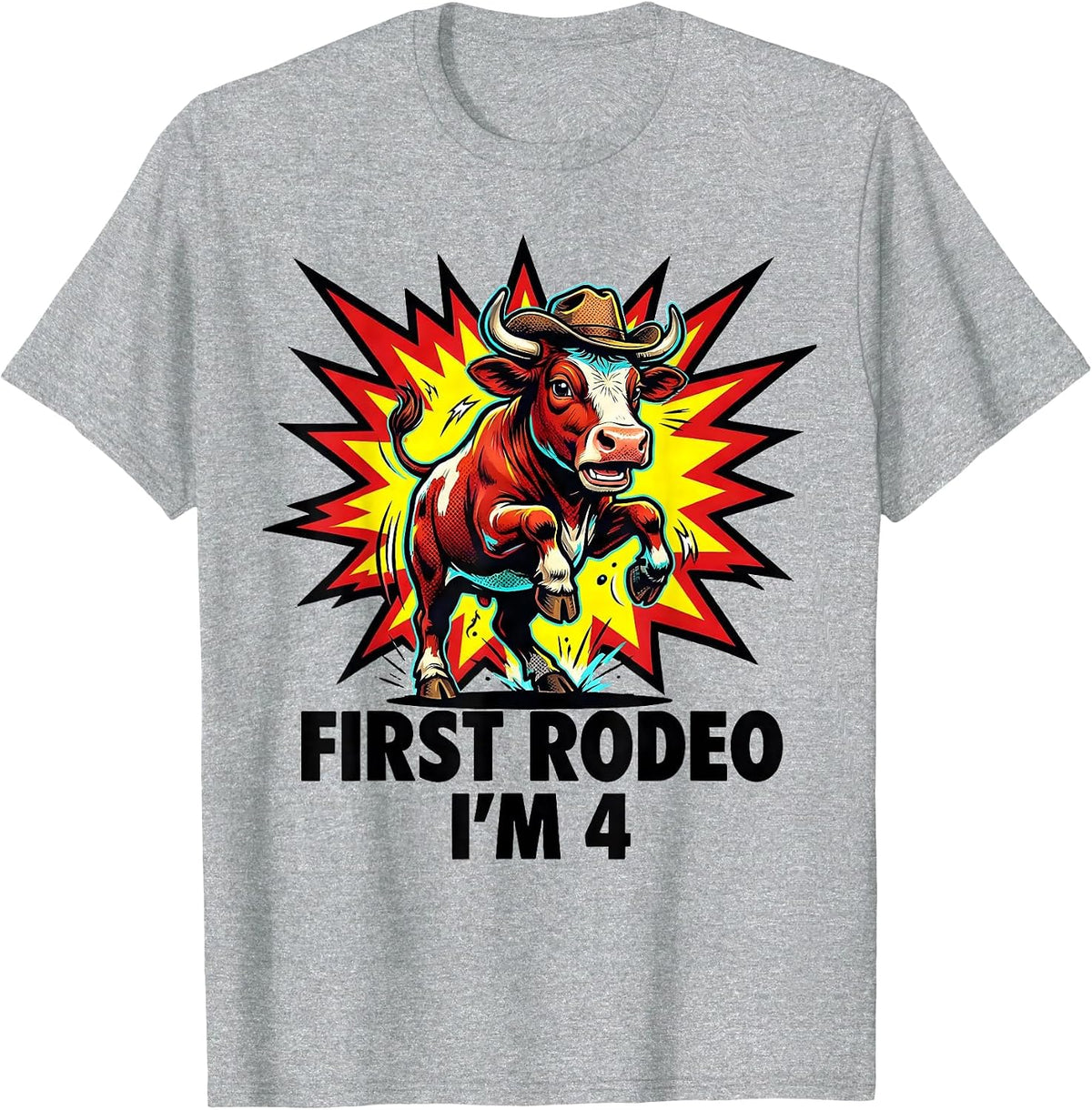 Men's First Rodeo, I'm 4 Playful Cowgirl Birthday Family Matching T-Shirt - Heather Grey
