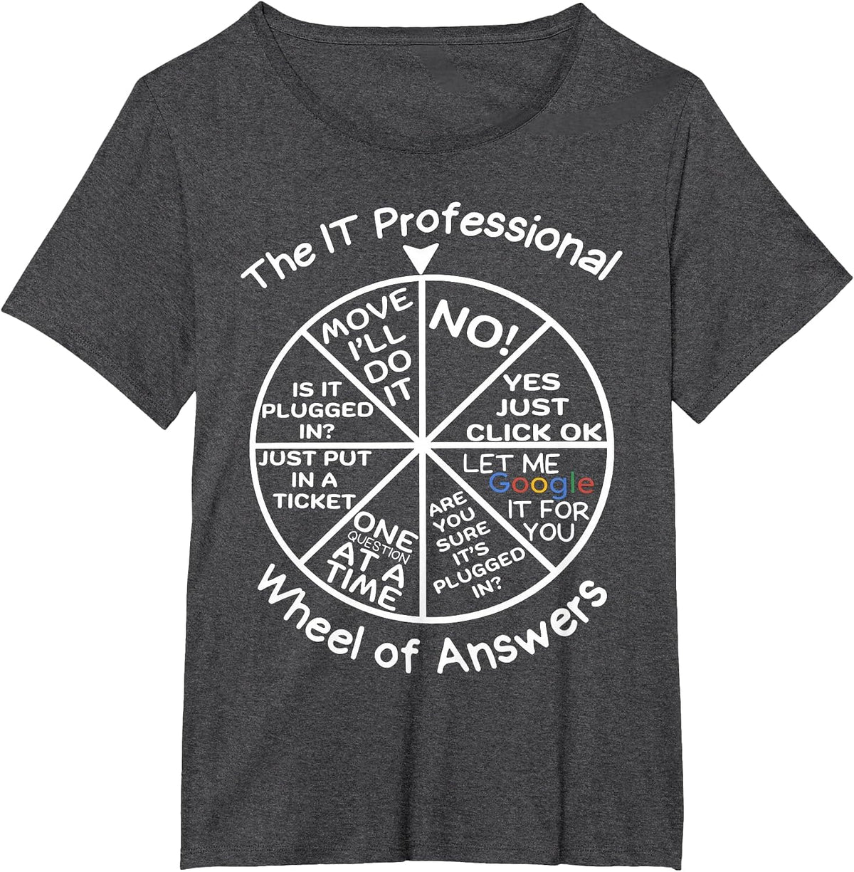 IT Professional Wheel of Answers Technical Supporter Coder T-Shirt - Dark Heather Grey