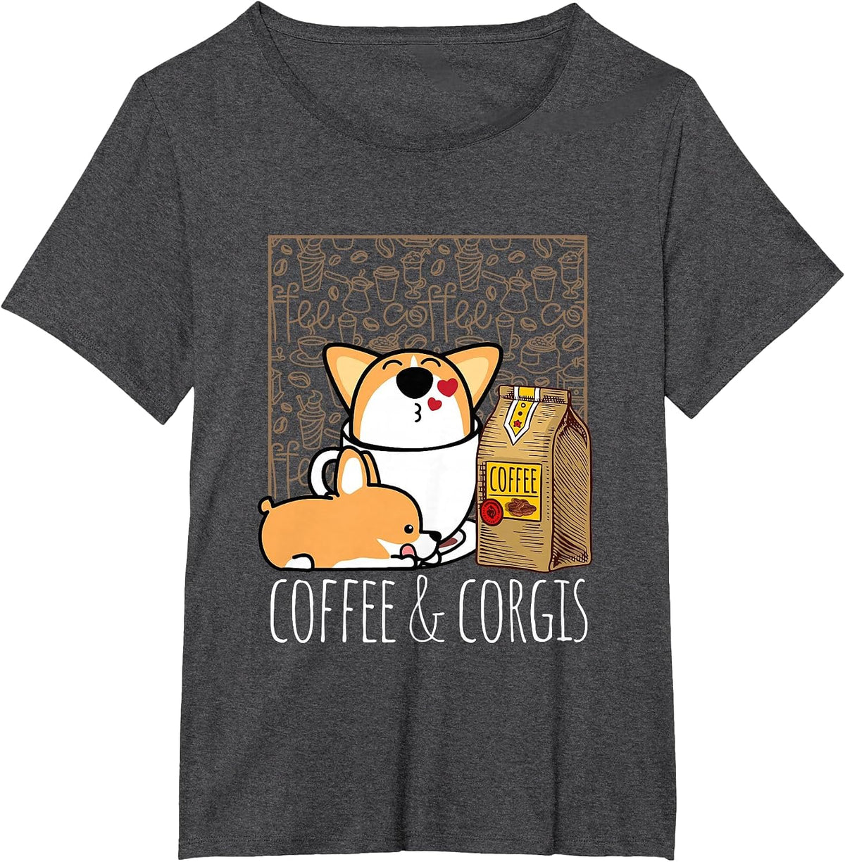Pembroke Welsh Corgi Dog Coffee Lover Caffeine Corgi Mom Dad T-Shirt - Dark Heather Grey