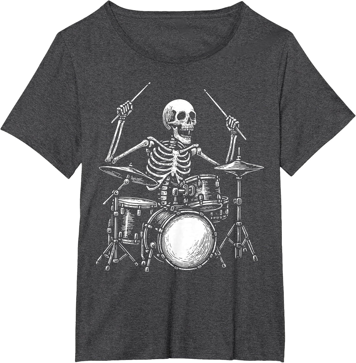 Skeleton Drummer Drums T-Shirt - Dark Heather Grey