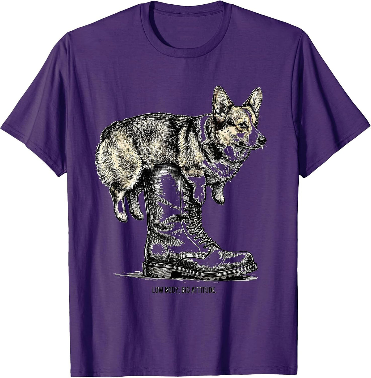 Men's Low Body, Big Attitude Funny Corgi Dog Lover Gift T-Shirt - Purple