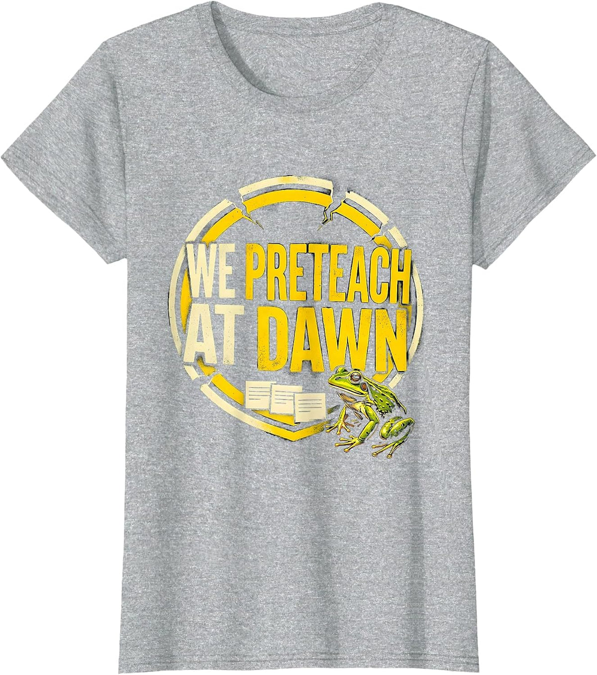 We Preteach At Dawn Stencil Graphic Funny Teacher Frog Back T-Shirt - Heather Grey