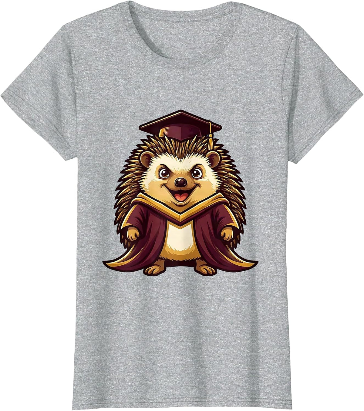 Women's Hedgehog Graduation Cap and Gown Cute College Art T-Shirt - Heather Grey