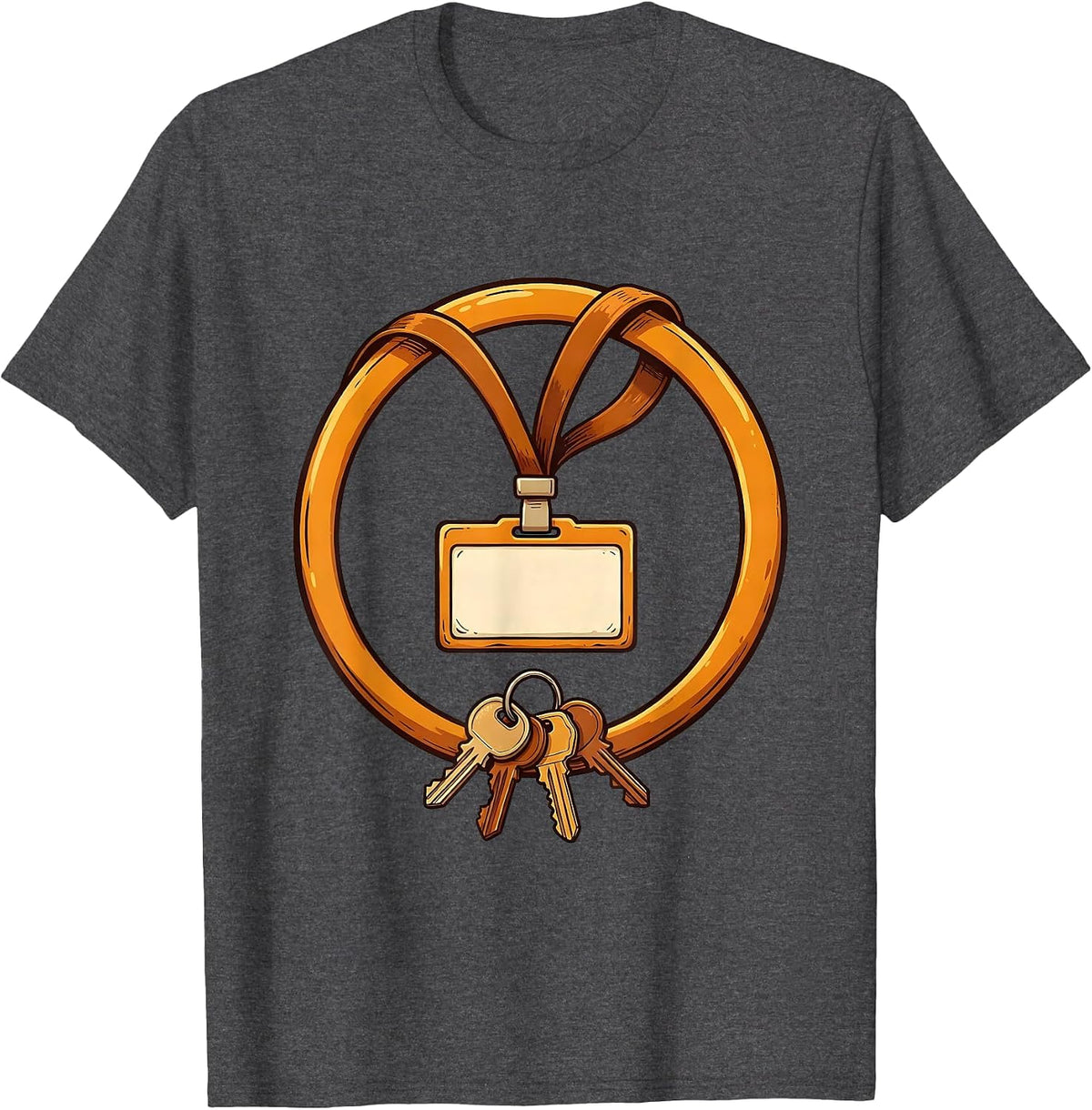 Men's Paraprofessional Lanyard Keys and Name Badge Graphic T-Shirt - Dark Heather Grey