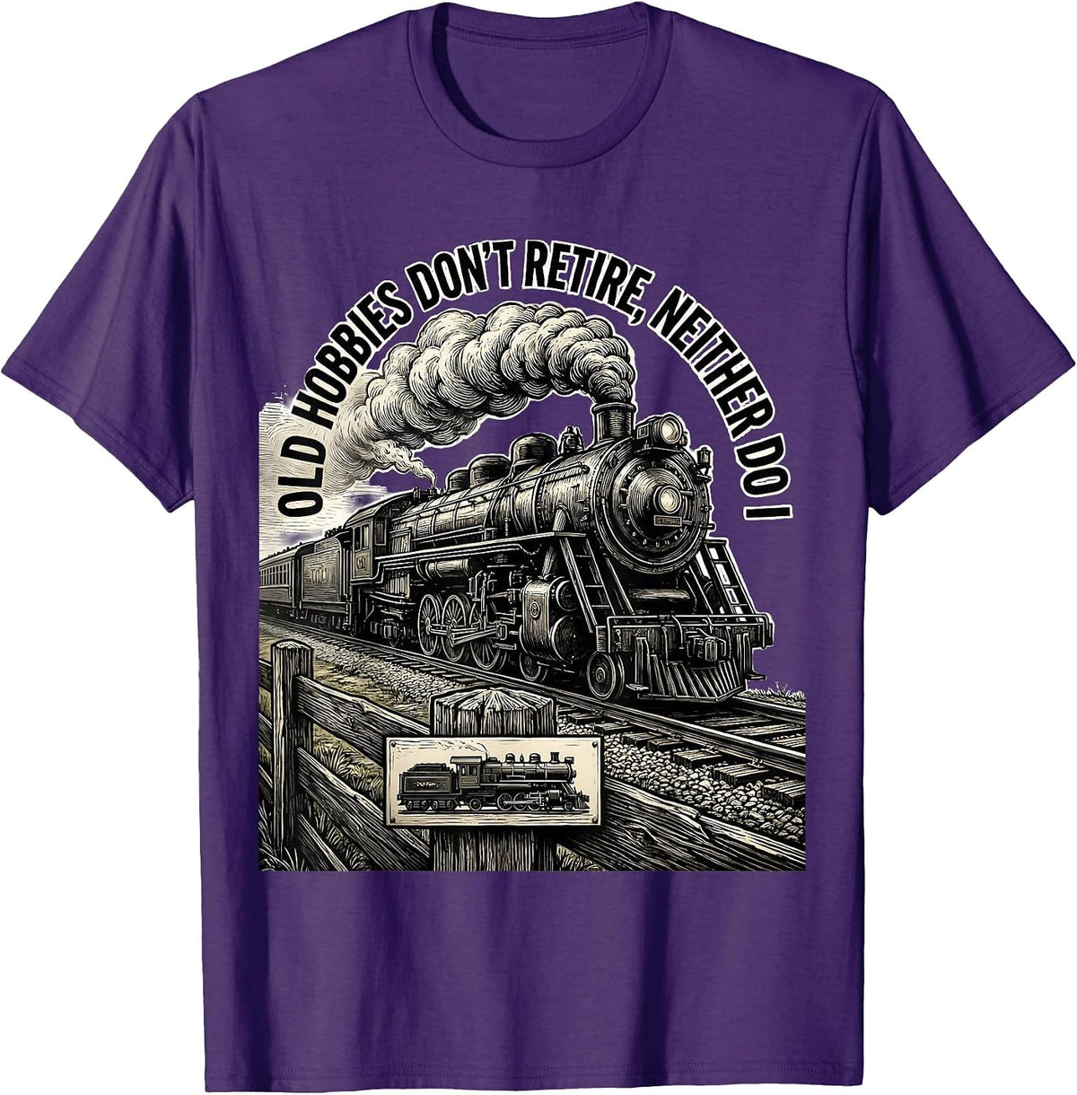 Men's Old Hobbies Don't Retire, Neither Do I Vintage Steam Train T-Shirt - Purple