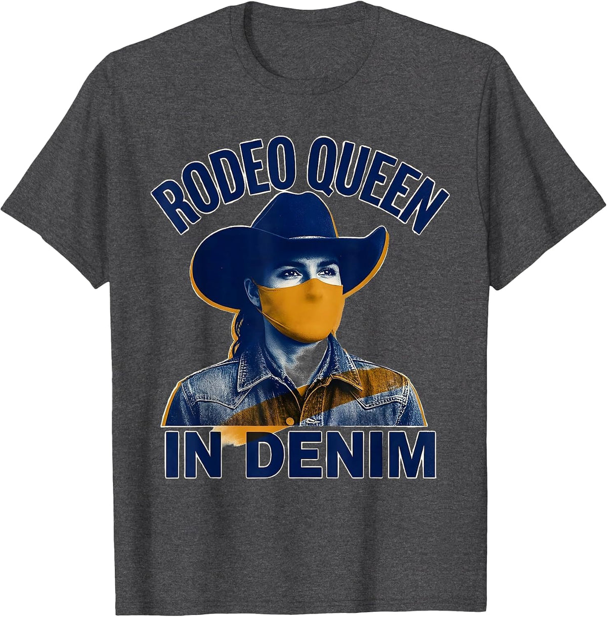 Rodeo Queen In Denim Cowgirl Design T-Shirt - Dark Heather Grey