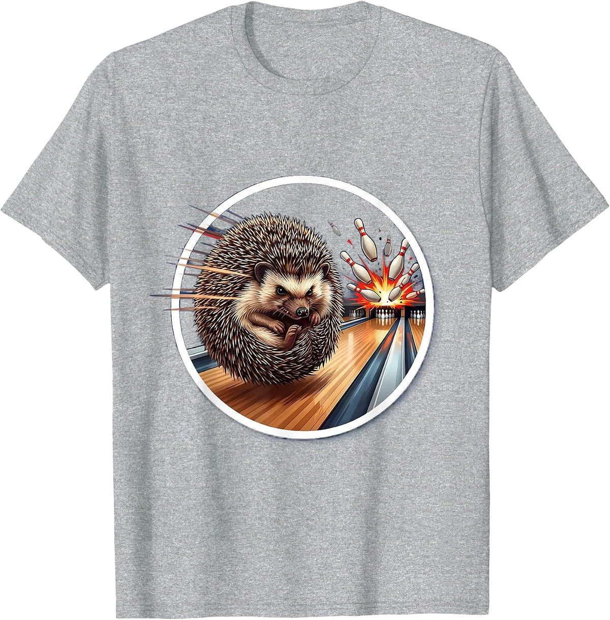 Men's Funny Hedgehog Bowling Aggressive Roll Graphic T-Shirt - Heather Grey