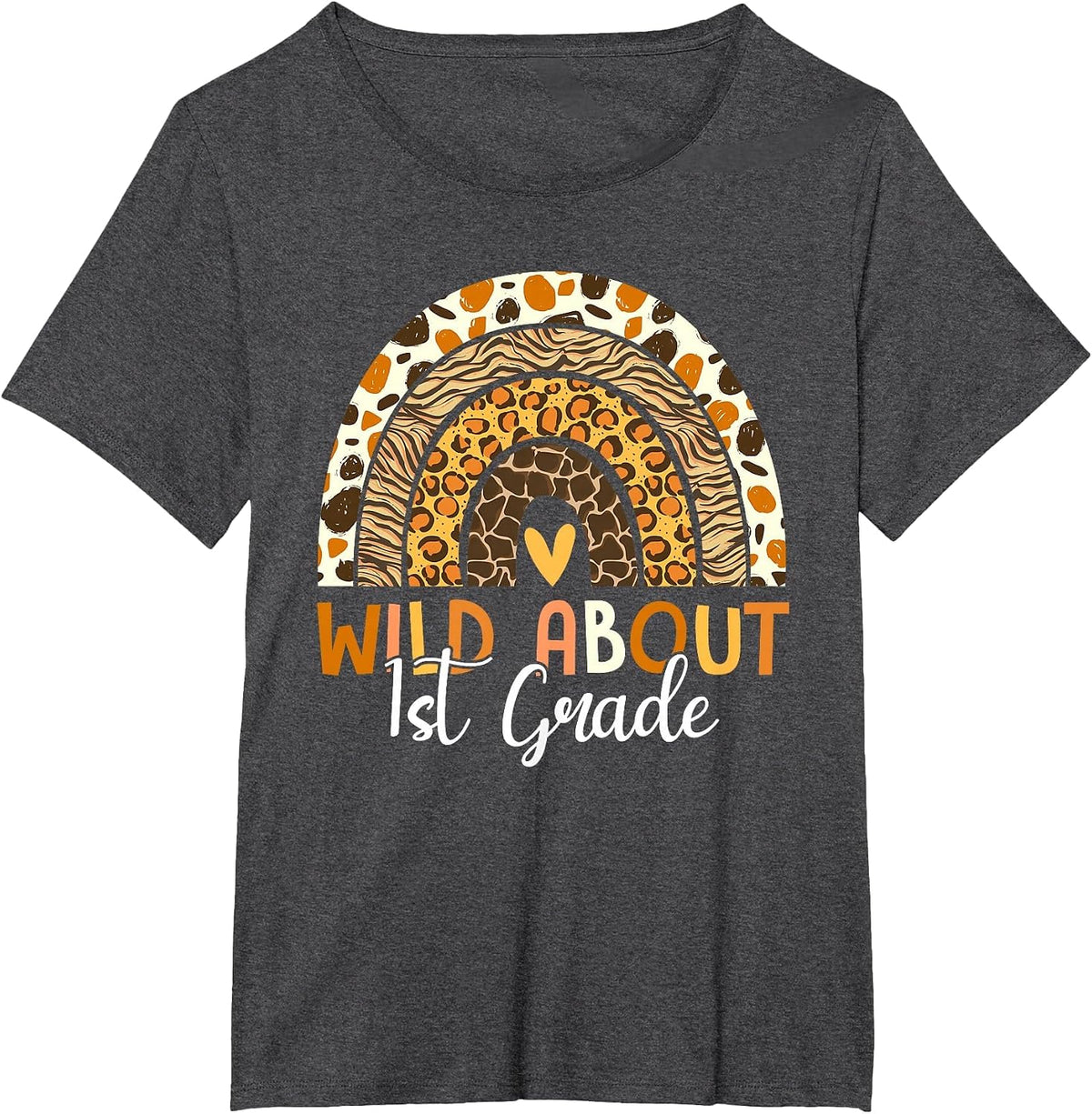 Wild About 1st Grade Teacher Back to School Leopard Rainbow T-Shirt - Dark Heather Grey