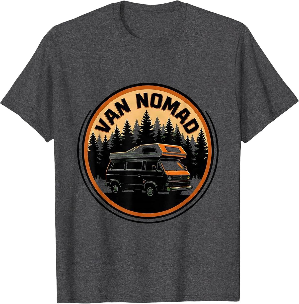 Van Nomad Silhouette Campervan Van Life Road Trip T-Shirt - Dark Heather Grey