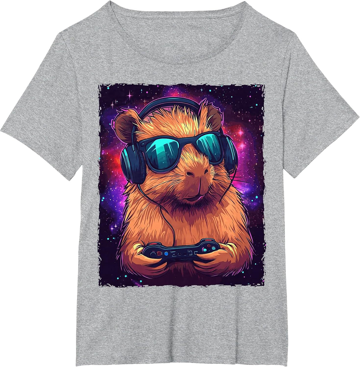 Funny Capybara Video Games T-Shirt - Heather Grey