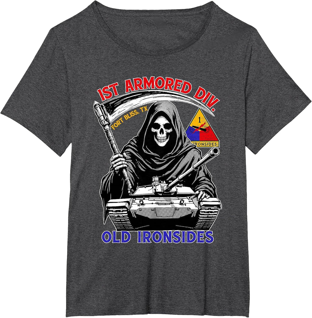 1st Armored Division Old Ironside Fort Bliss Texas Vintage T-Shirt - Dark Heather Grey