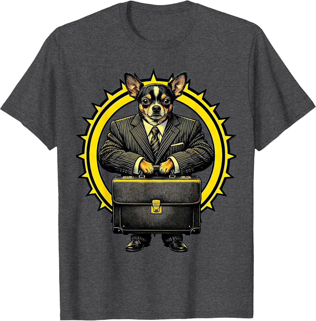 Men's Chihuahua Boss Funny Meme Graphic T-Shirt - Dark Heather Grey