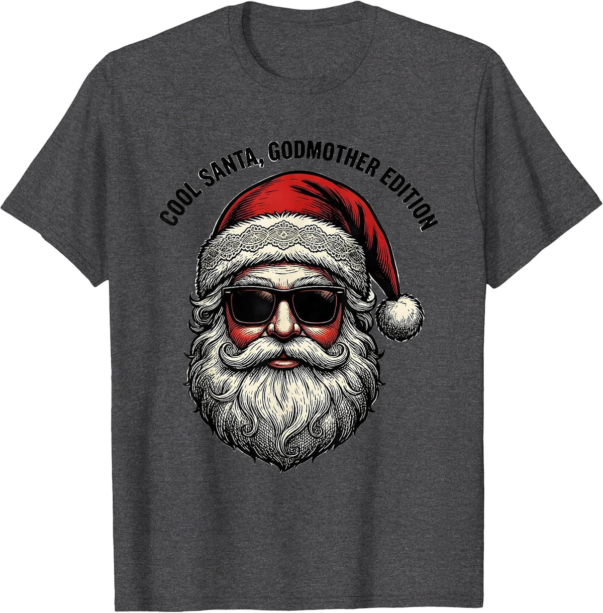 Cool Santa Godmother Edition Retro Sunglasses Christmas T-Shirt - Dark Heather Grey