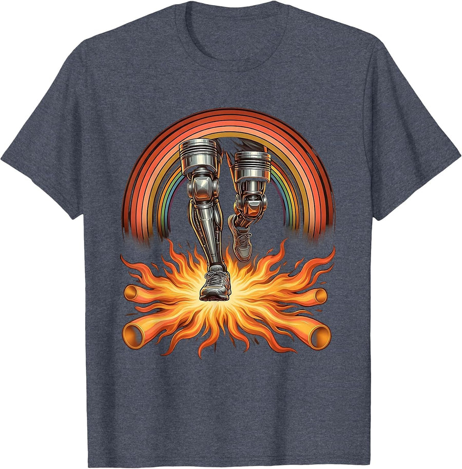 Sprinter Piston Legs Exhaust Flames Running Art T-Shirt - Heather Blue