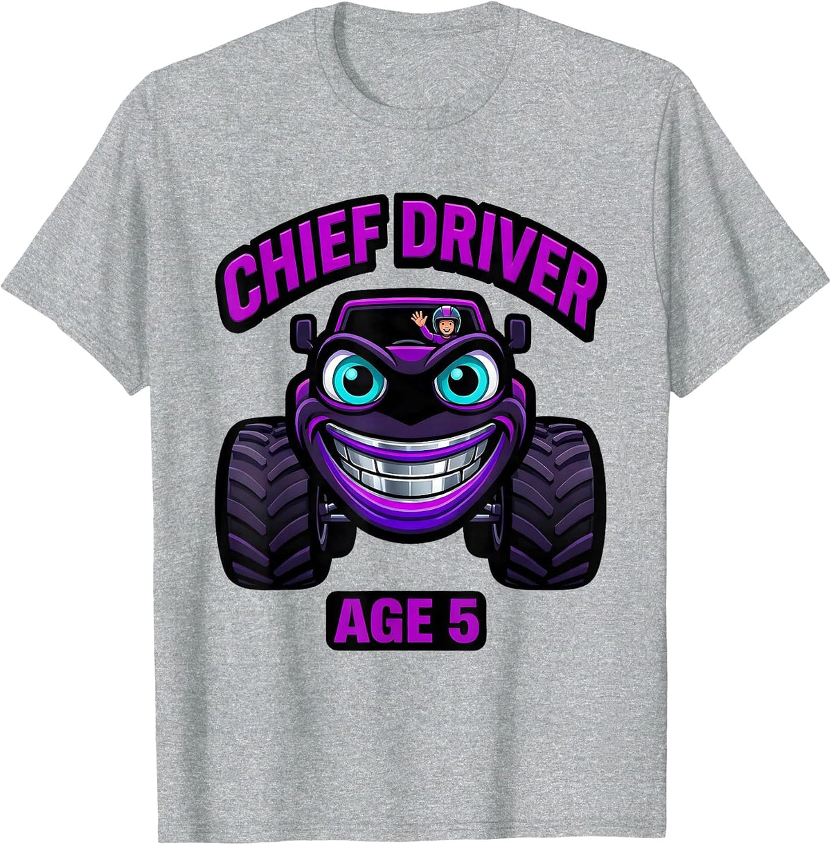 Men's Chief Driver Age 5 Monster Truck Birthday Girl Party T-Shirt - Heather Grey