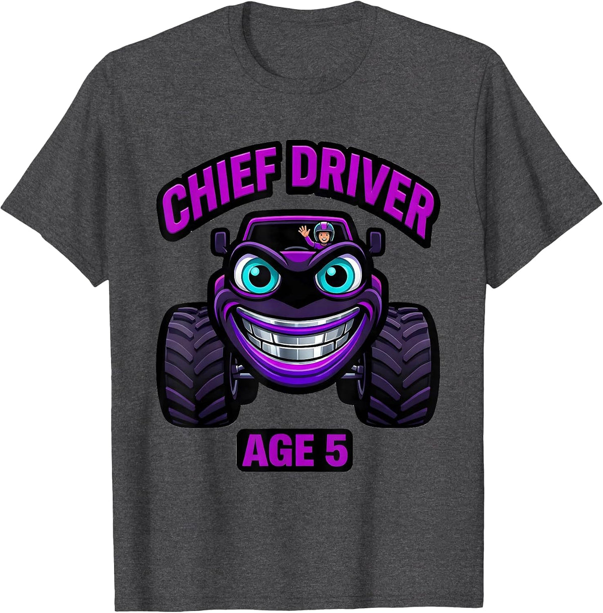 Men's Chief Driver Age 5 Monster Truck Birthday Girl Party T-Shirt - Dark Heather Grey