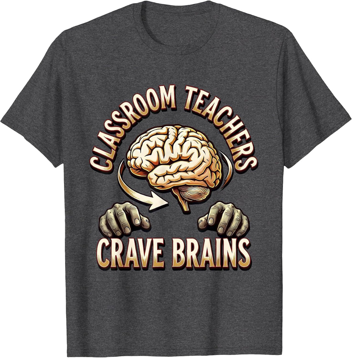 Men's Classroom Teachers Crave Brains Funny Zombie Halloween T-Shirt - Dark Heather Grey