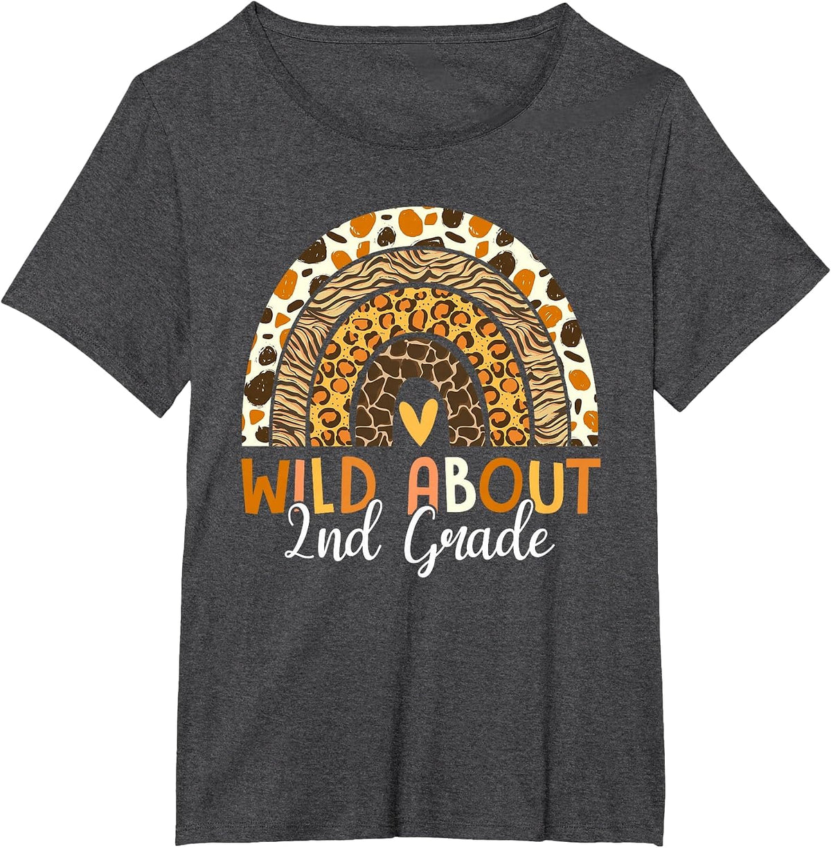 Wild About 2nd Grade Teacher Back to School Leopard Rainbow T-Shirt - Dark Heather Grey
